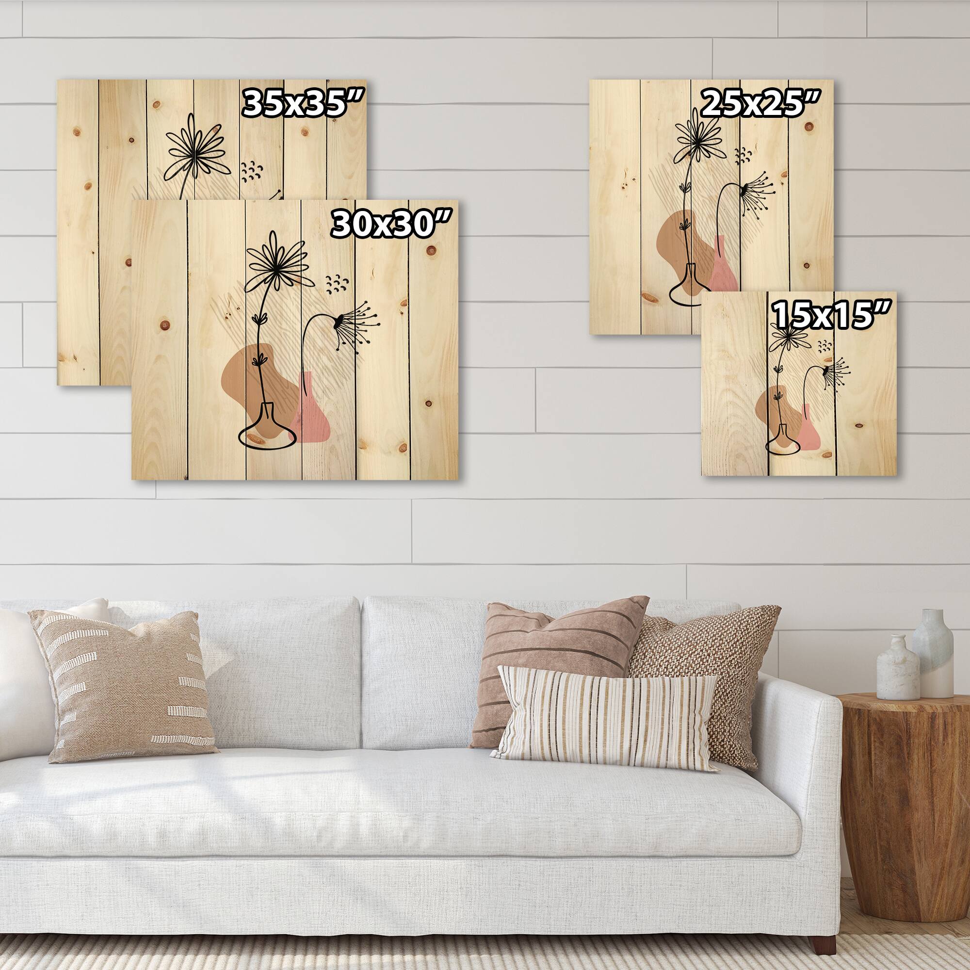 Designart - Abstract Flowers On Minimal Shapes III